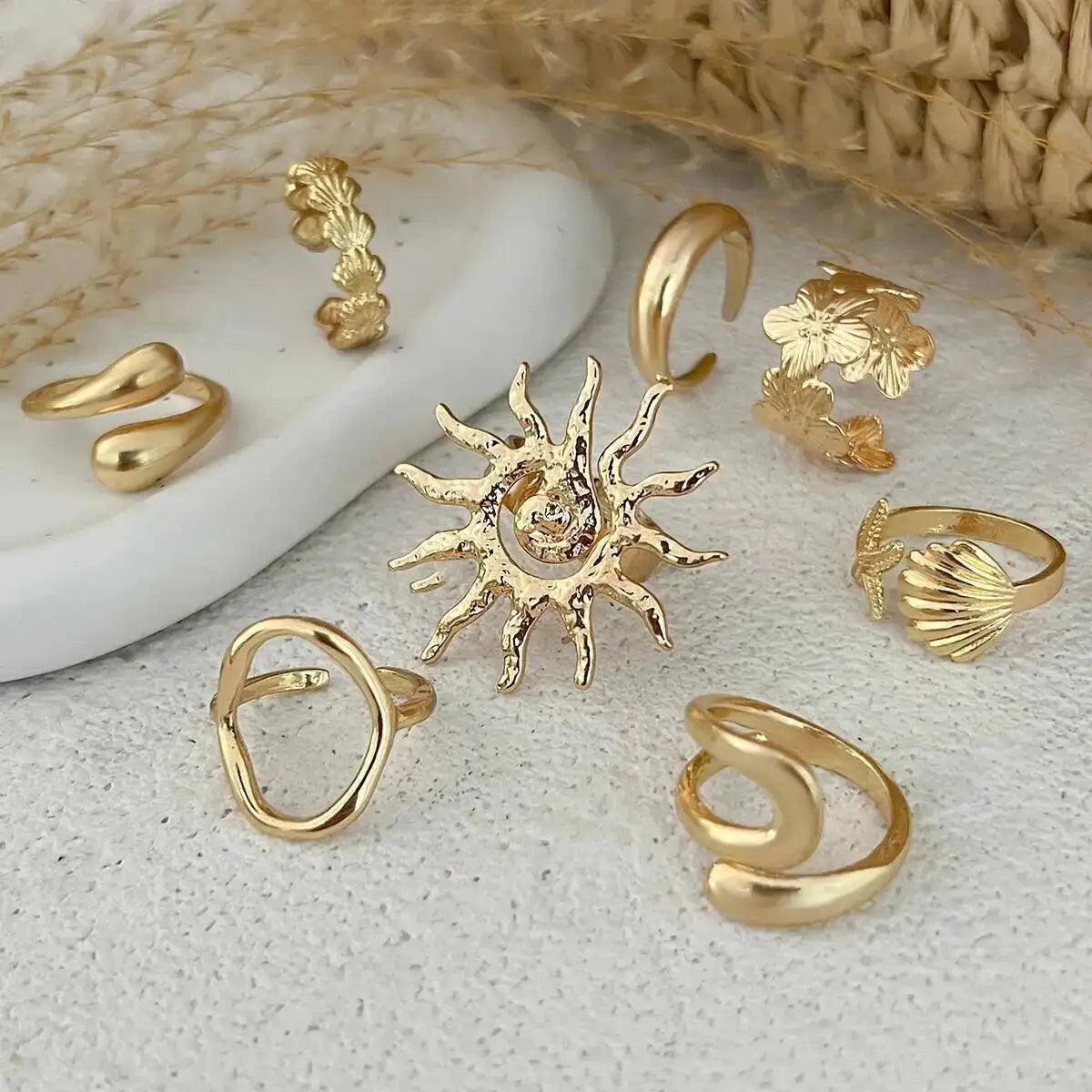 IngeSight.Z 8Pcs/set Fashion Starfish Scallop Open Finger...