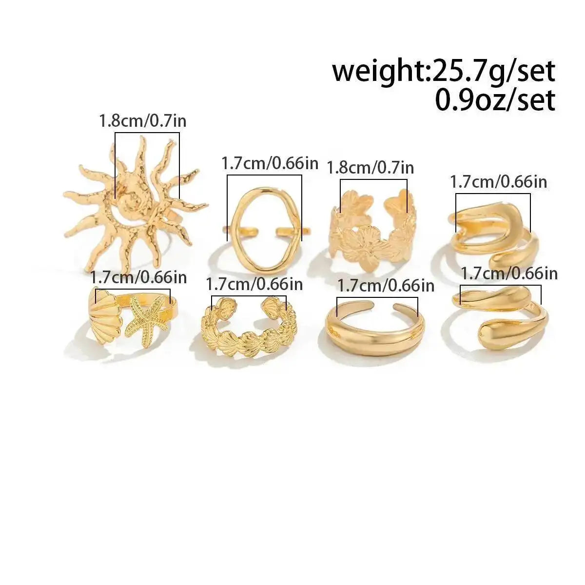 IngeSight.Z 8Pcs/set Fashion Starfish Scallop Open Finger...