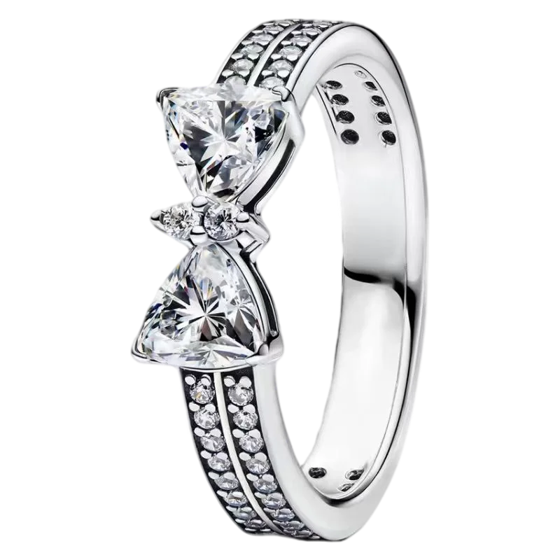 S925 Silver Bow Love Flower Ring Fashionable and High end...