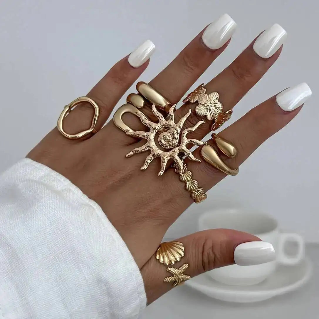 IngeSight.Z 8Pcs/set Fashion Starfish Scallop Open Finger...