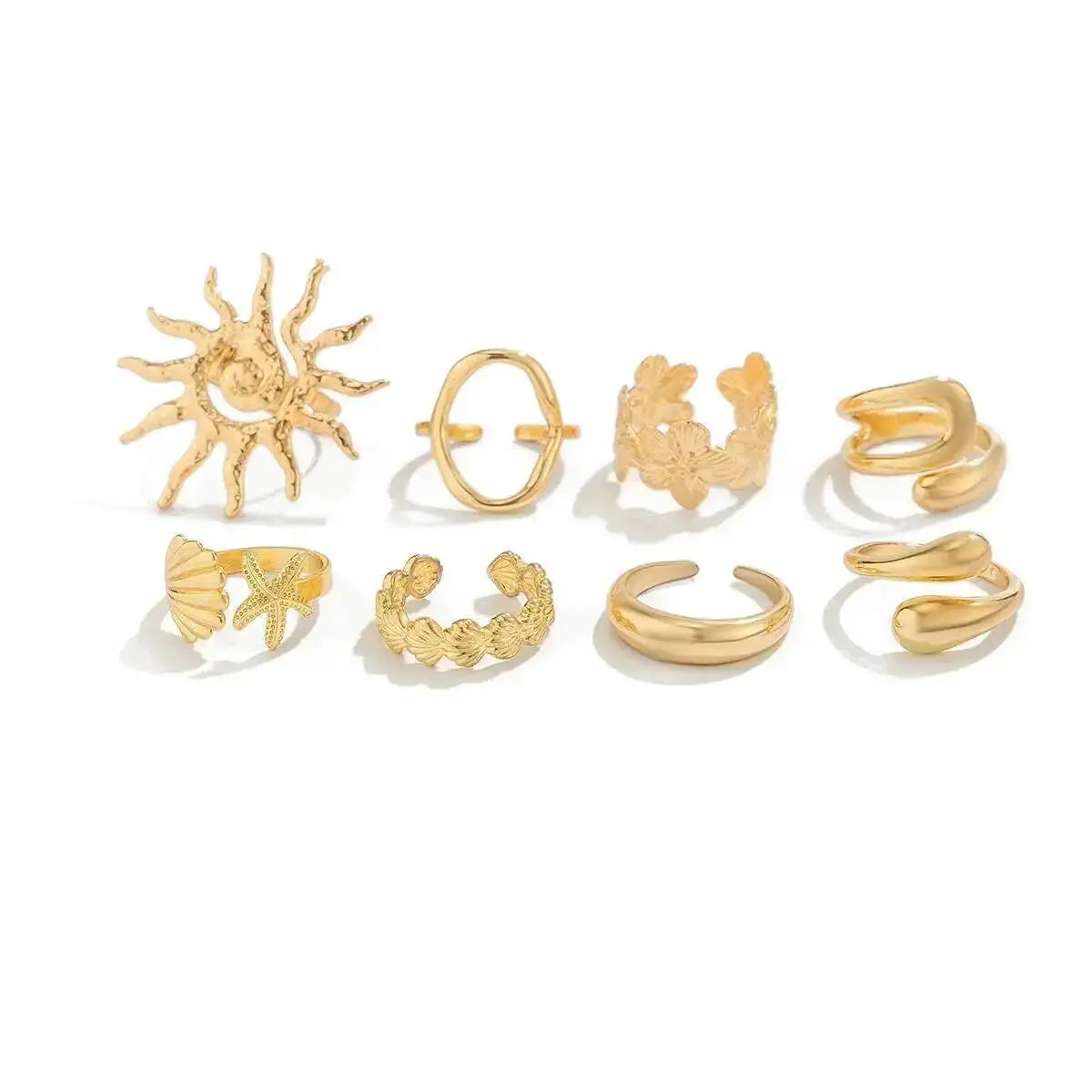 IngeSight.Z 8Pcs/set Fashion Starfish Scallop Open Finger...