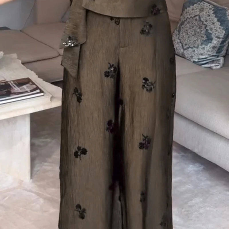 Sequin Halter Top & Wide-Leg Pants Set