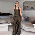 Sequin Halter Top & Wide-Leg Pants Set