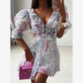 Pink Floral Backless A-Line Mini Dress