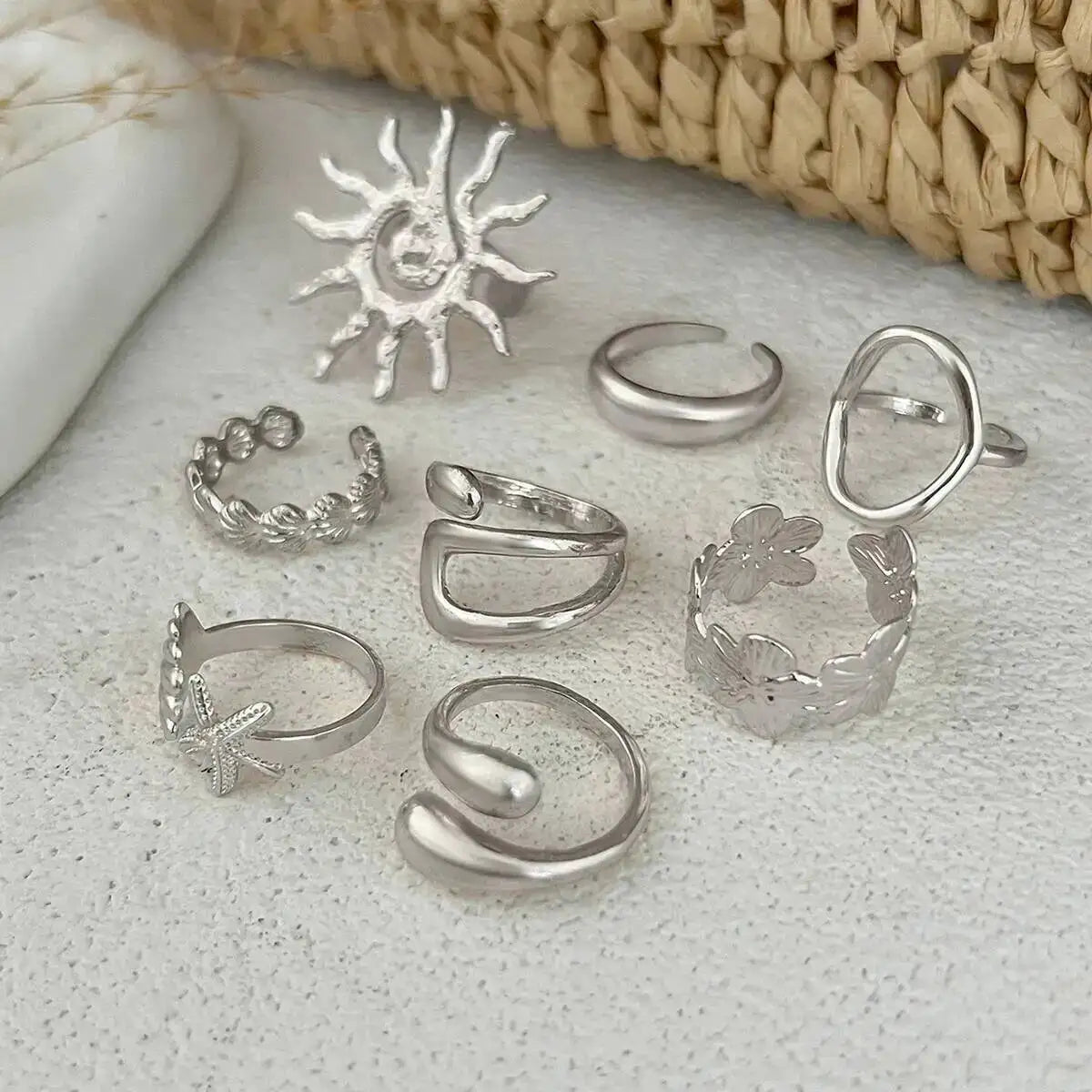 IngeSight.Z 8Pcs/set Fashion Starfish Scallop Open Finger...