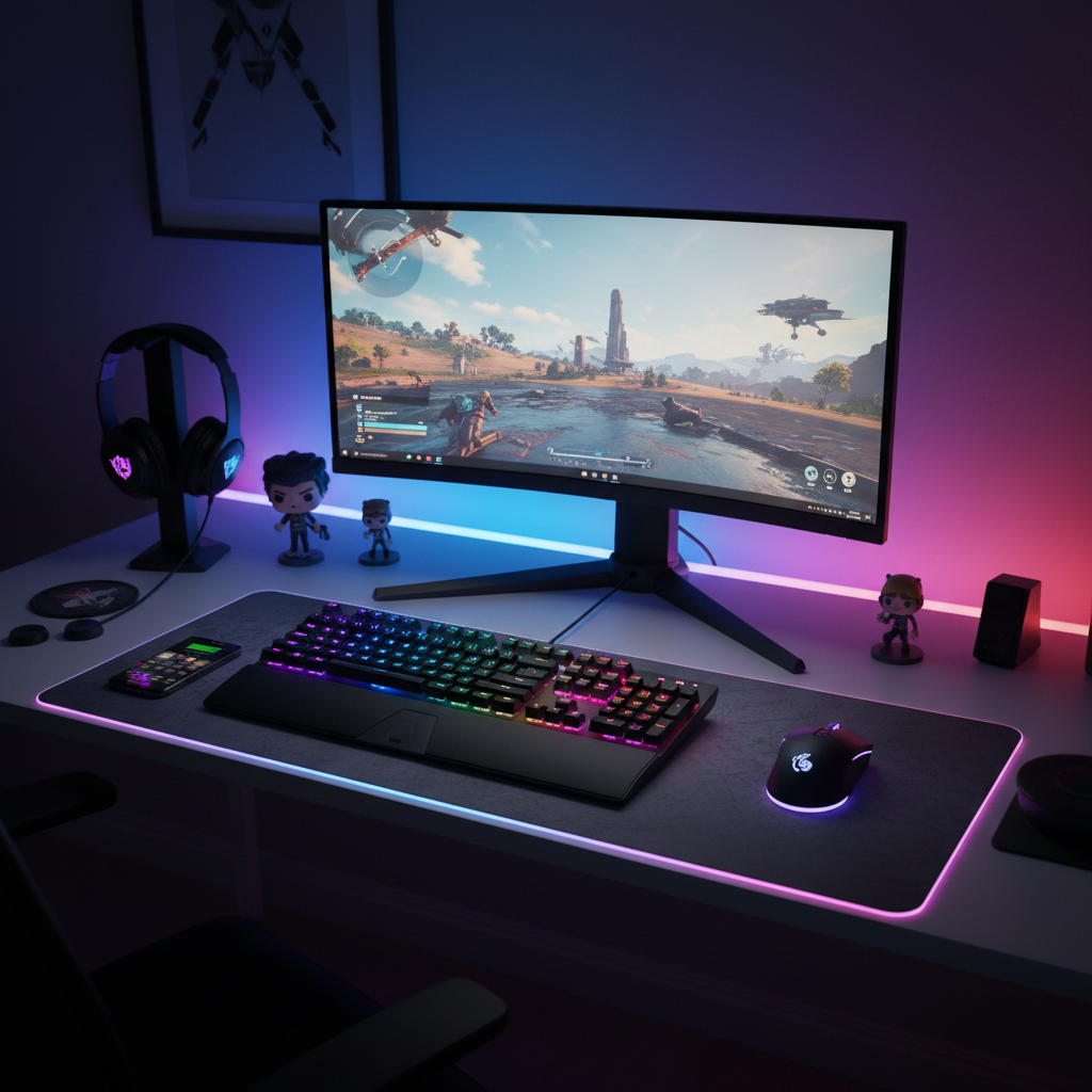 Gaming Keyboard lifestyle on gaming desk